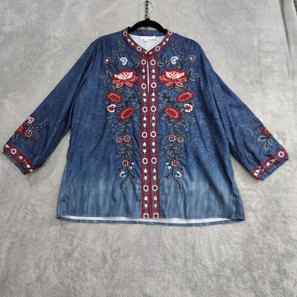 Love Kyla Tunic Top‎ Womens XL Embroidered Boho Floral Blouse India
